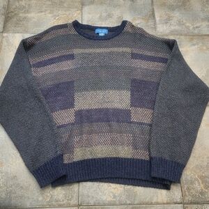 Vintage 90s Towncraft Men's Large Colorblock Grandpa Crewneck Sweater